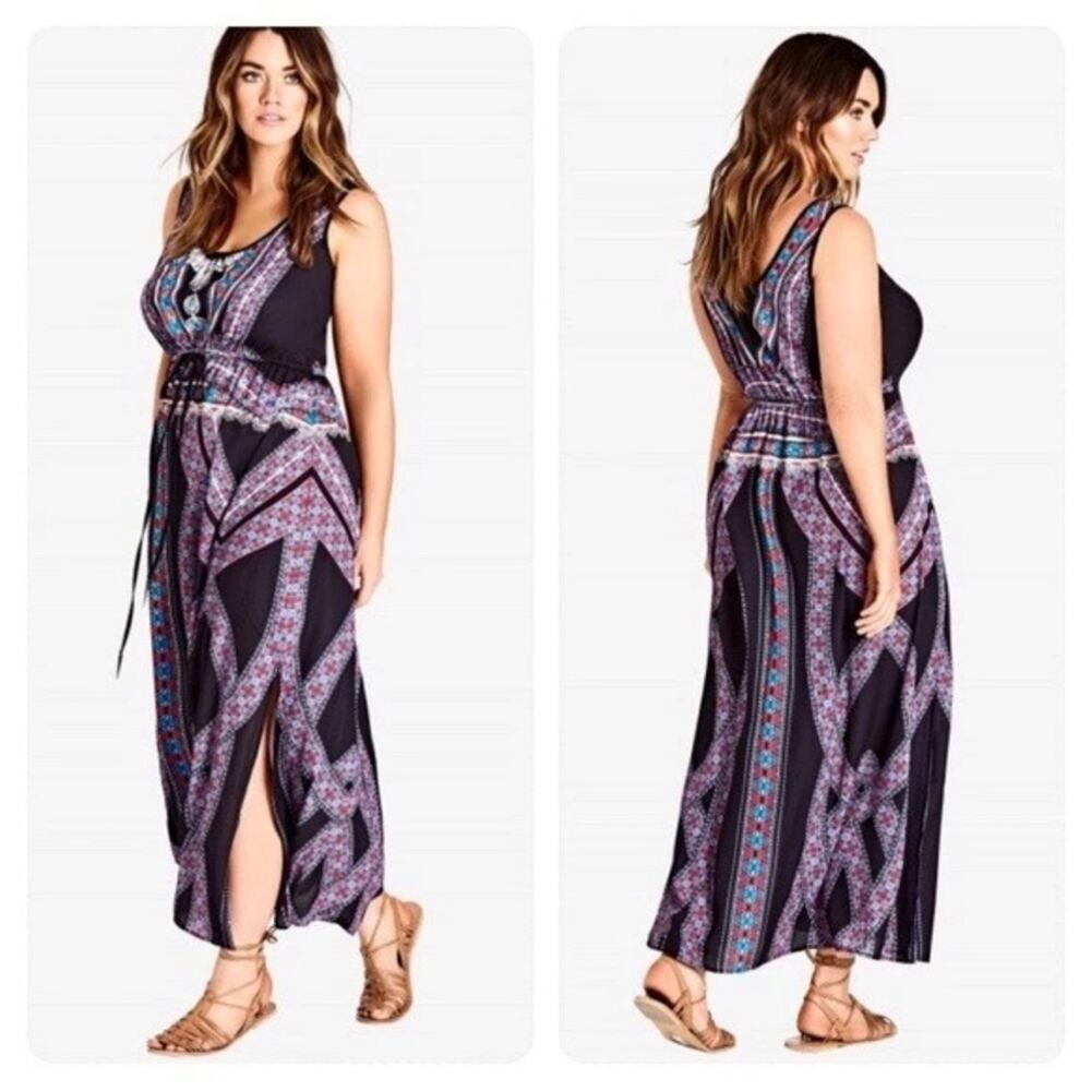 NWT City Chic Ladies Maxi Brasilia Dress Black Red Pink Blue Print S 16 BNWT